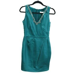 Lela Rose Teal Silk Crystal Embellished Sheath Dress Estimated Size S / M